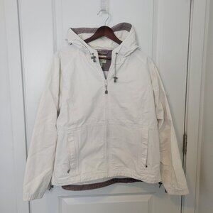 Women's Cabelas Jacket Full Zip 100% Cotten Hooded Off White Sz XL Lightweight